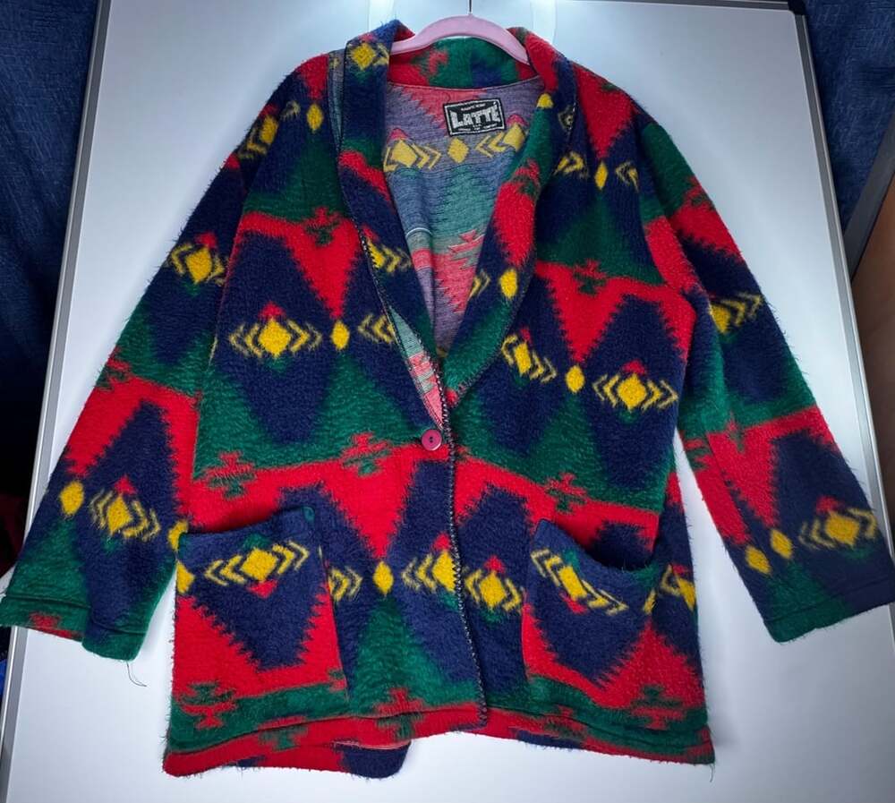 Latte Vintage Southwestern Fleece Blazer Jacket Multi Color